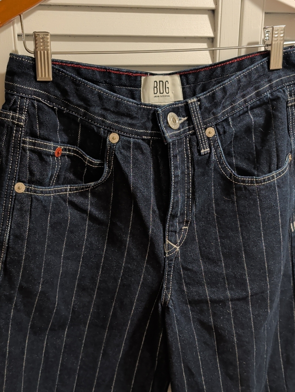 Vintage Women's BDG Java Boyfriend Jeans Dark Navy Pinstripe Relaxed Jeans SZ 25